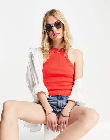 Asos Design Extreme Racer Front Ribbed Tank Top In Red