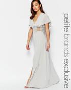 Jarlo Petite Maxi Dress With Fluted Sleeves And Lace Insert Waist - Gray