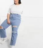 In The Style Plus X Shaughna Distressed Straight Leg Jean In Washed Blue-blues