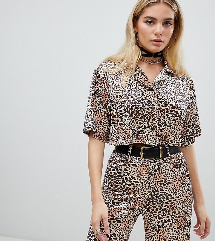 One Above Another Cropped Shirt In Textured Leopard Two-piece - Brown