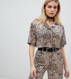 One Above Another Cropped Shirt In Textured Leopard Two-piece - Brown