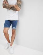 Asos Design Denim Shorts In Super Skinny Acid Blue Wash With Rips - Blue