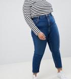 Asos Design Curve Farleigh High Waist Slim Mom Jeans In Rich Blue - Blue