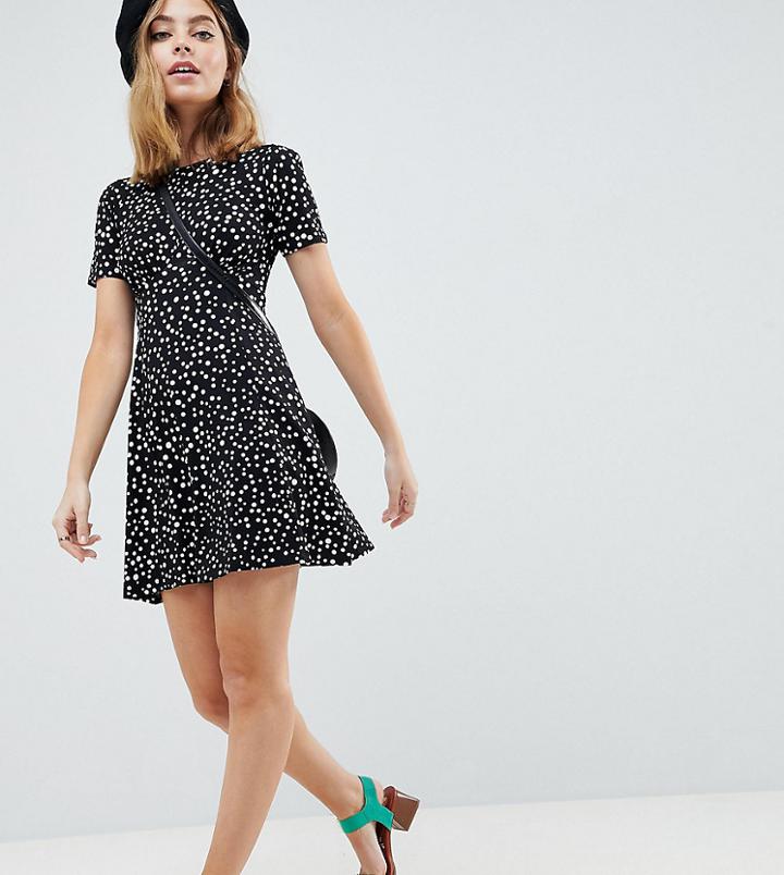 Asos Design Petite Ultimate Mini Tea Dress In Scatter Spot - Multi