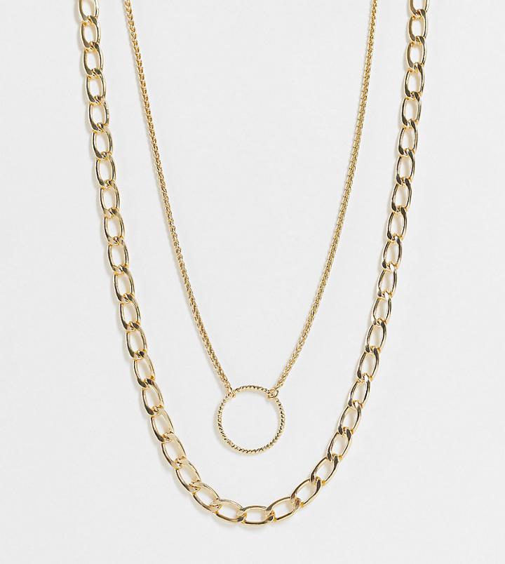 Designb London Curve Pack Of 2 Necklaces With Open Circle In Gold Tone