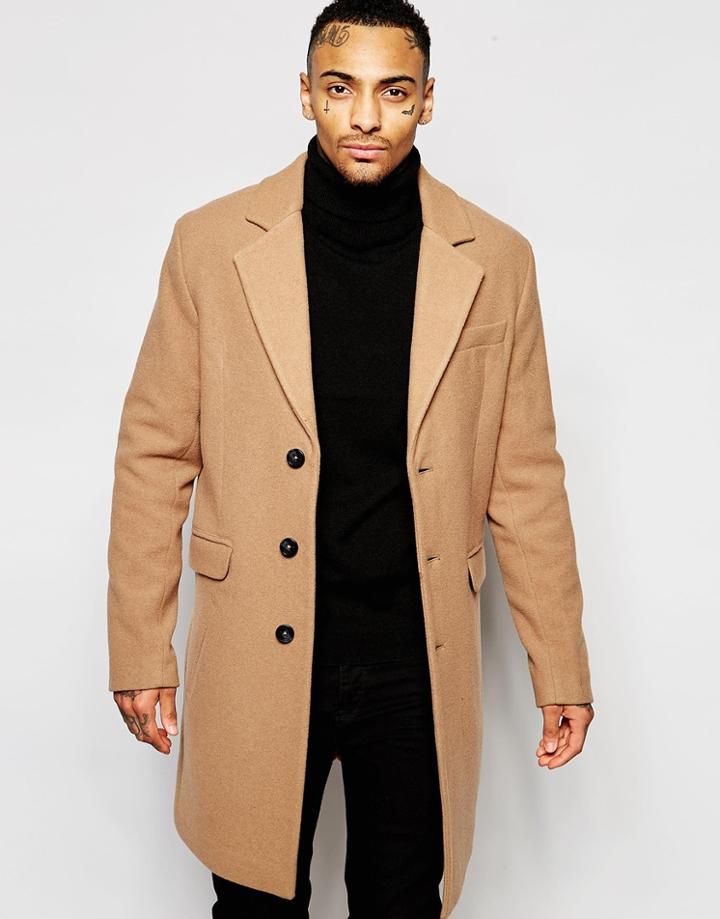 Asos Wool Rich Overcoat In Camel - Camel
