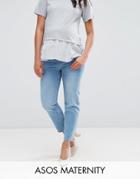 Asos Maternity Florence Authentic Straight Leg Jeans In Cambridge Light Mid Wash - Blue
