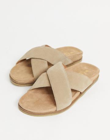 Walk London Fisher Cross Over Sandals In Beige Suede-neutral