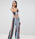 Asos Design Tall Lace Cupped Striped Satin Cami And Wide Leg Pants-multi