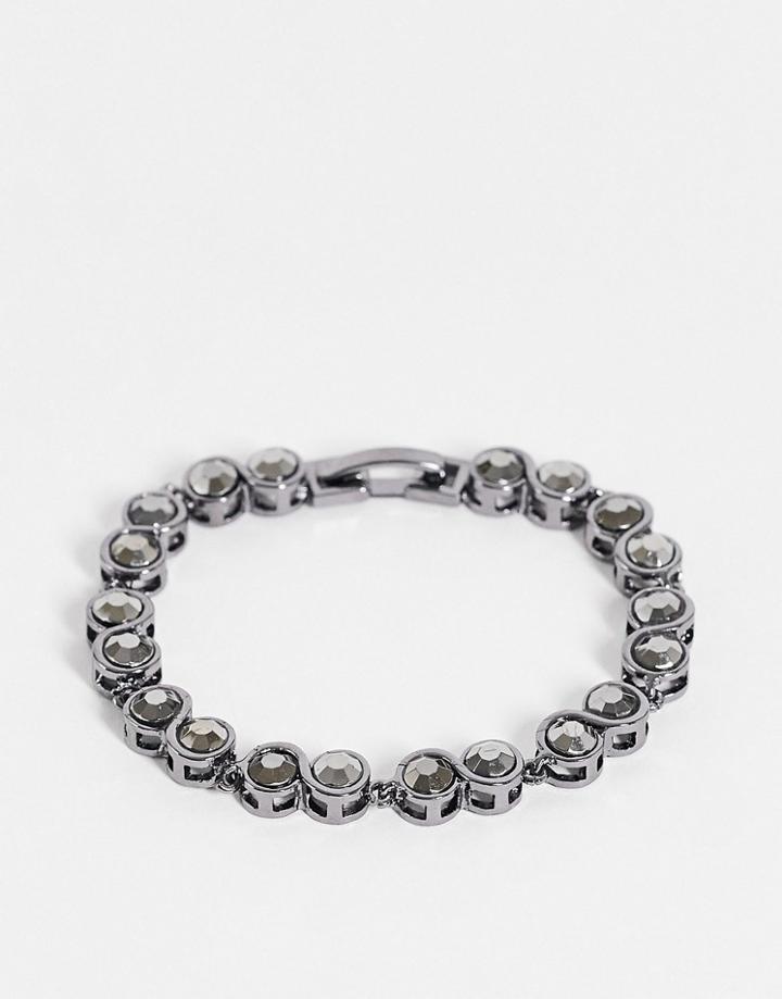 Asos Design Chain Bracelet In Dark Gray And Black Crystal Gems-grey