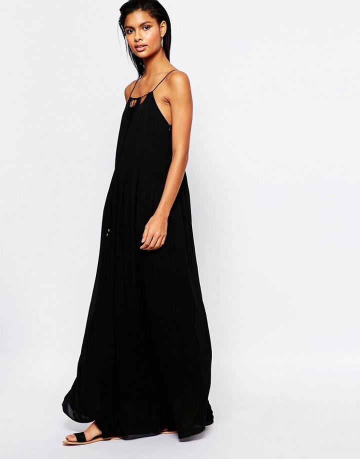 Moon River Maxi Dress With Spaghetti Straps And Cut Outs - Black