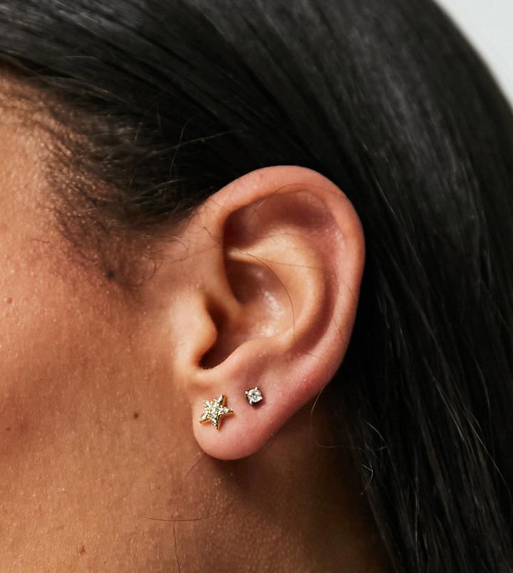Kingsley Ryan Single Piercing Pave Star Earring In Sterling Silver Gold Plate