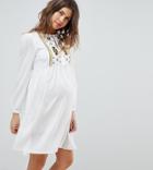 Glamorous Bloom Smock Dress With Tassle Ties And Embroidery-cream