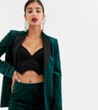 Asos Design Tall Velvet Tux Suit Blazer-green