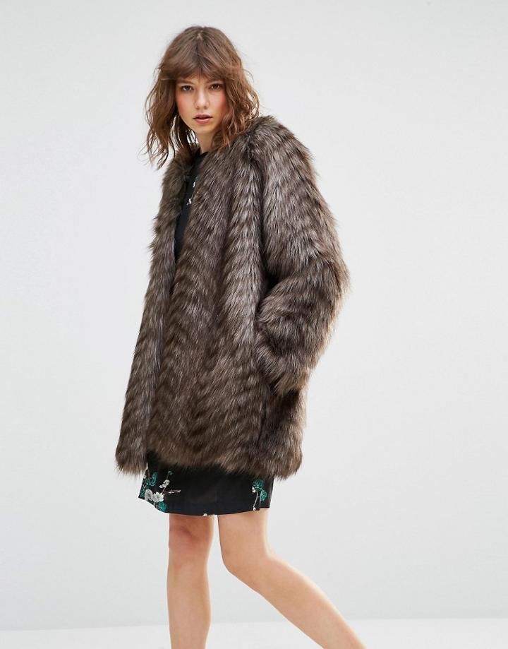 Samsoe & Samsoe Ashley Faux Fur Coat - Brown