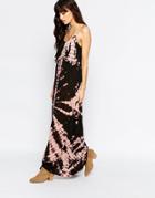 Diya Maxi Dress In Tie Dye With Coin Embellishment - Maroon Tie Dye