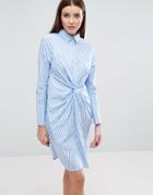 Lavish Alice Twist Front Shirt Dress In Check - Multi