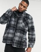 Pull & Bear Checked Overshirt Jacket In Black