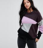 Noisy May Petite Contrast Textured Sweater - Black