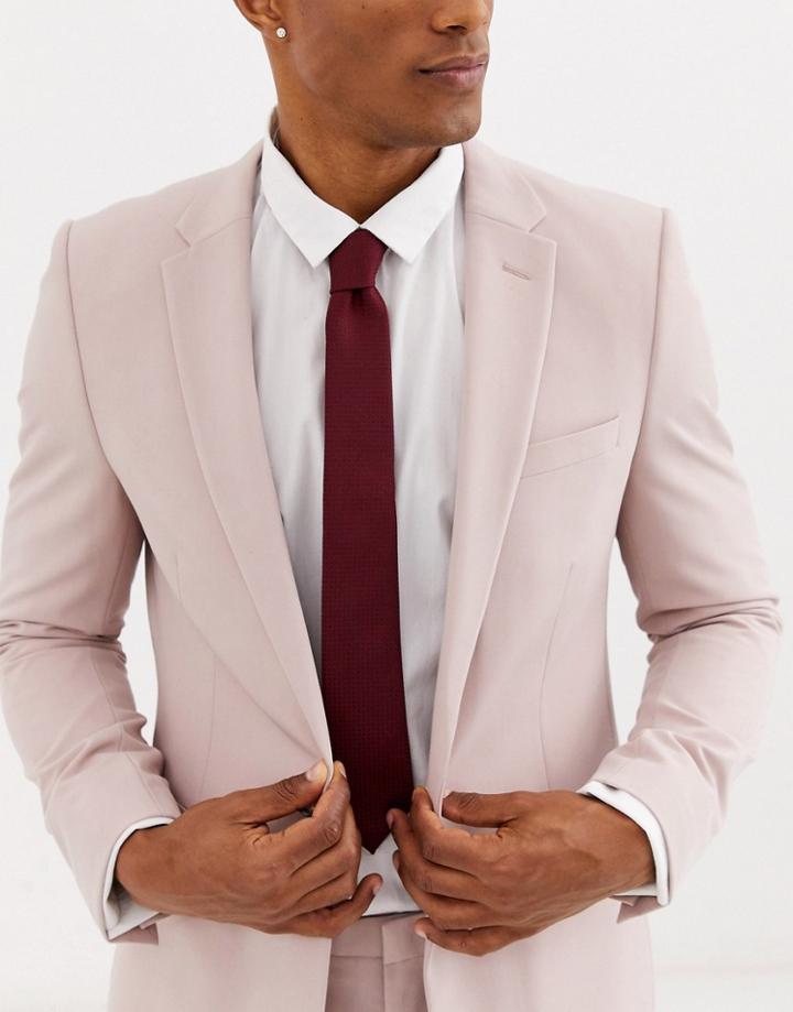 Moss London Tie With Texture In Burgundy-red