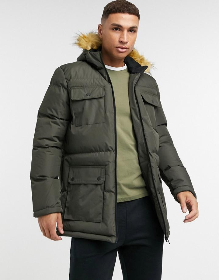 Brave Soul Padded Parka In Khaki-green