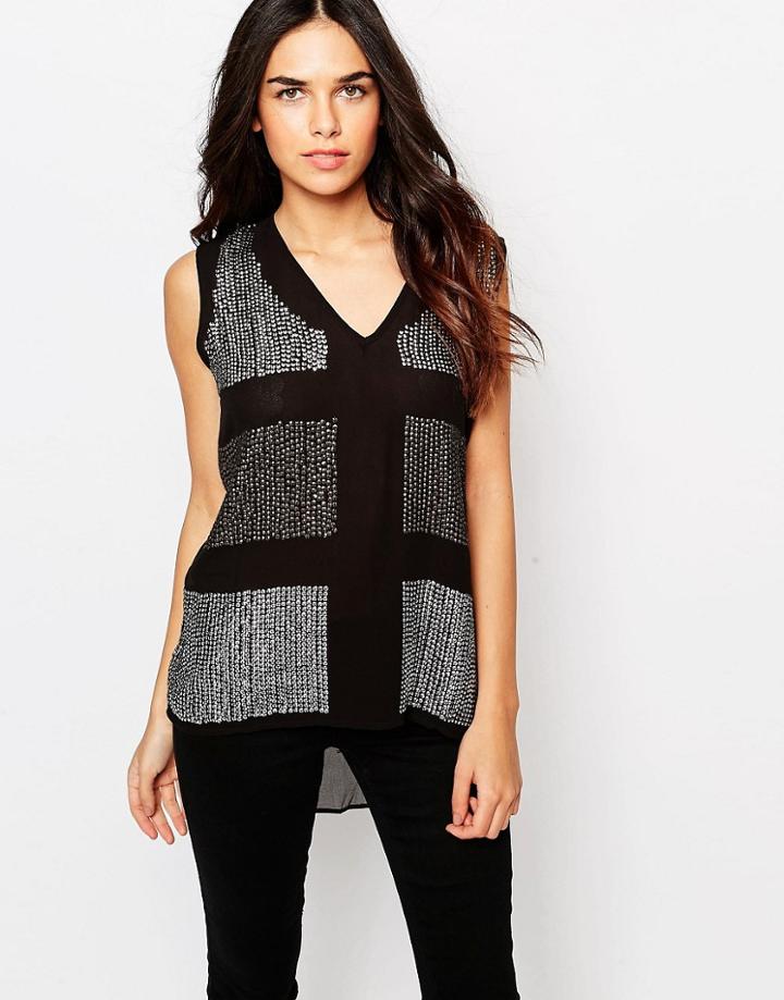 Hazel Embellished Sheer Tank - Black