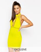 Naanaa Lace Up Front High Neck Mini Dress - Yellow