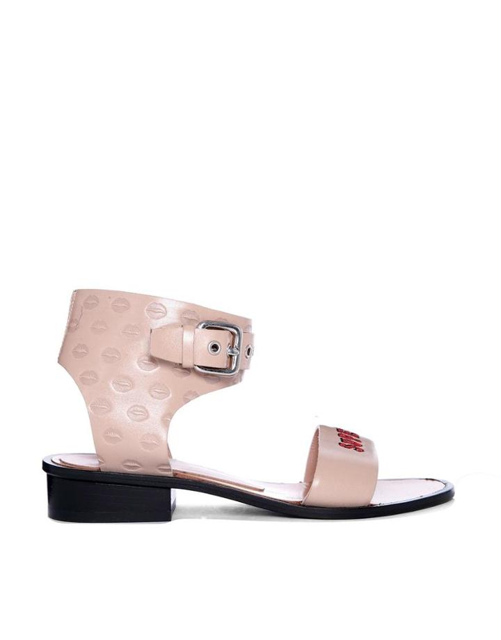Markus Lupfer Camel Embossed Slogan Flat Sandals