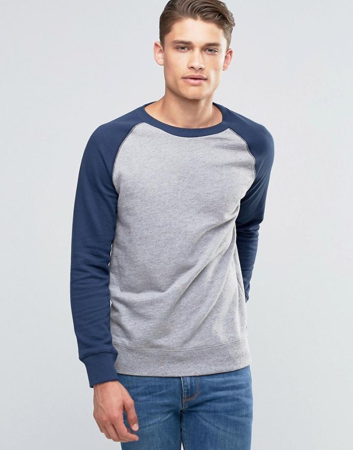 Esprit Contrast Raglan Sweat With Colored Fleck - Navy