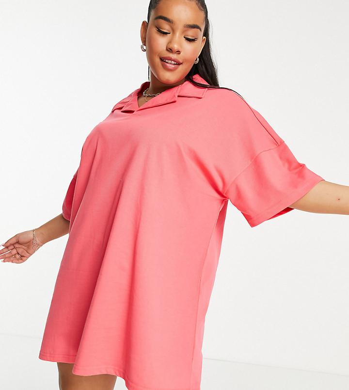 Lola May Plus Mini Polo Shirt Dress-pink