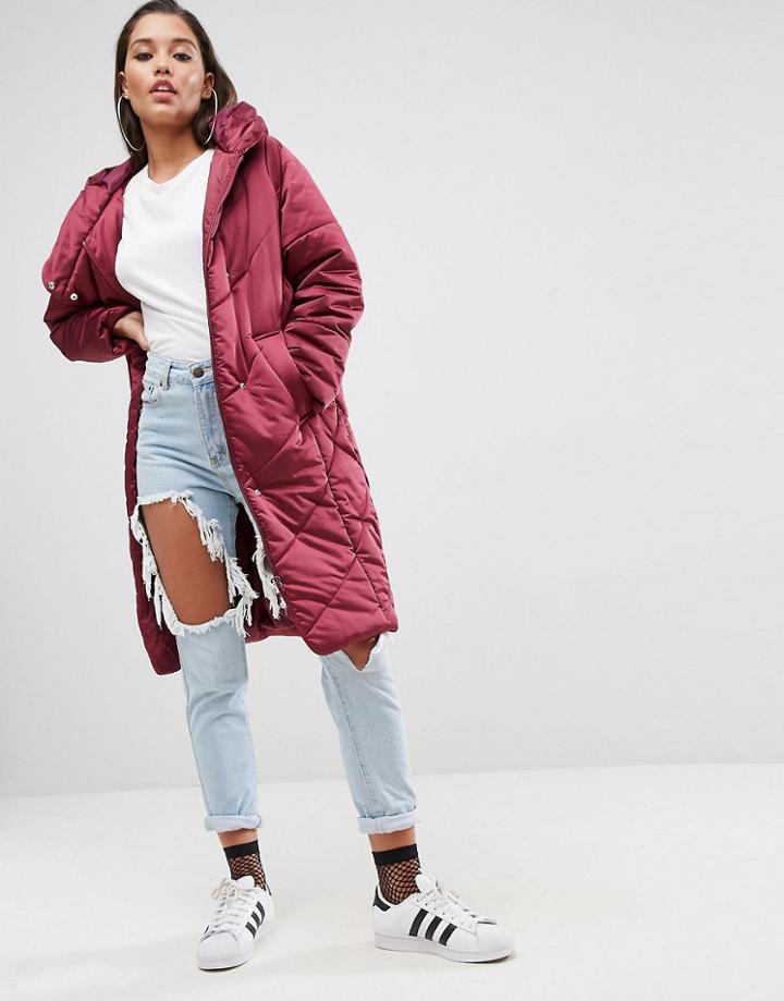 Asos Midi Puffer Coat - Red