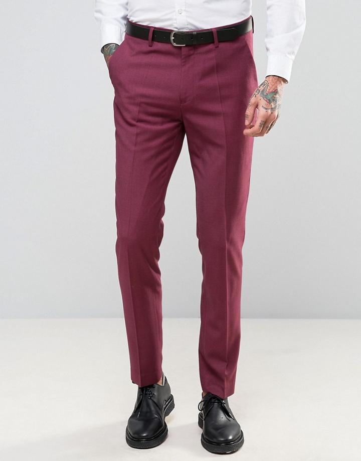 Devils Advocate Wedding Skinny Fit Burgundy Pink Suit Pants - Pink