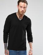 Asos Cotton V Neck Sweater In Black - Black
