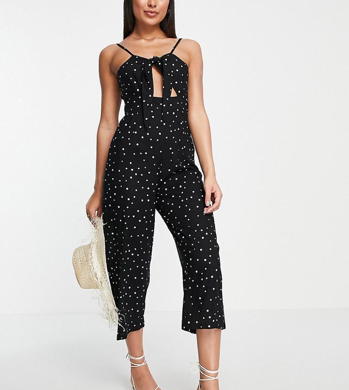 Esmee Exclusive Tie Front Beach Jumpsuit In Polka Dot Black-multi
