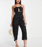 Esmee Exclusive Tie Front Beach Jumpsuit In Polka Dot Black-multi