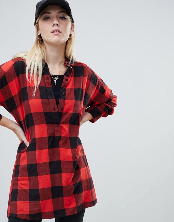 Noisy May Oversized Check Shirt - Multi