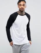 Asos Design Long Sleeve T-shirt With Crew Neck With Contrast Raglan Sleeves-white