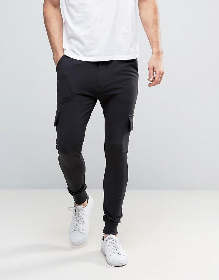 Only & Sons Skinny Fit Cargo Pant In Sweat - Black