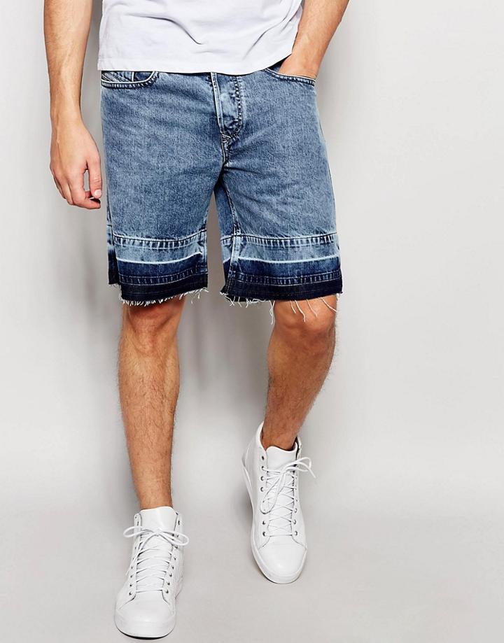 Diesel Denim Shorts Bust-re Straight Fit Opened Hem In Acid Wash - Acid Wash