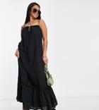 Only Petite Drop Hem Cami Maxi Dress In Black