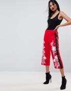 Asos Scuba Culottes With Floral Print & Stripe - Red