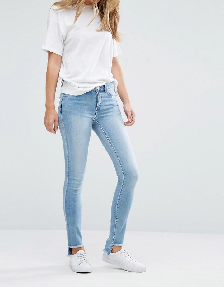 Vila Raw Stepped Hem Skinny Jeans - Blue