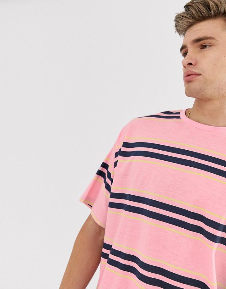 Asos Design Organic Cotton Oversized T-shirt In Pink And Navy Stripe