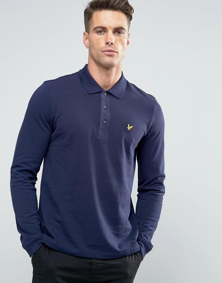 Lyle & Scott Long Sleeve Pique Polo Eagle Logo In Navy - Navy