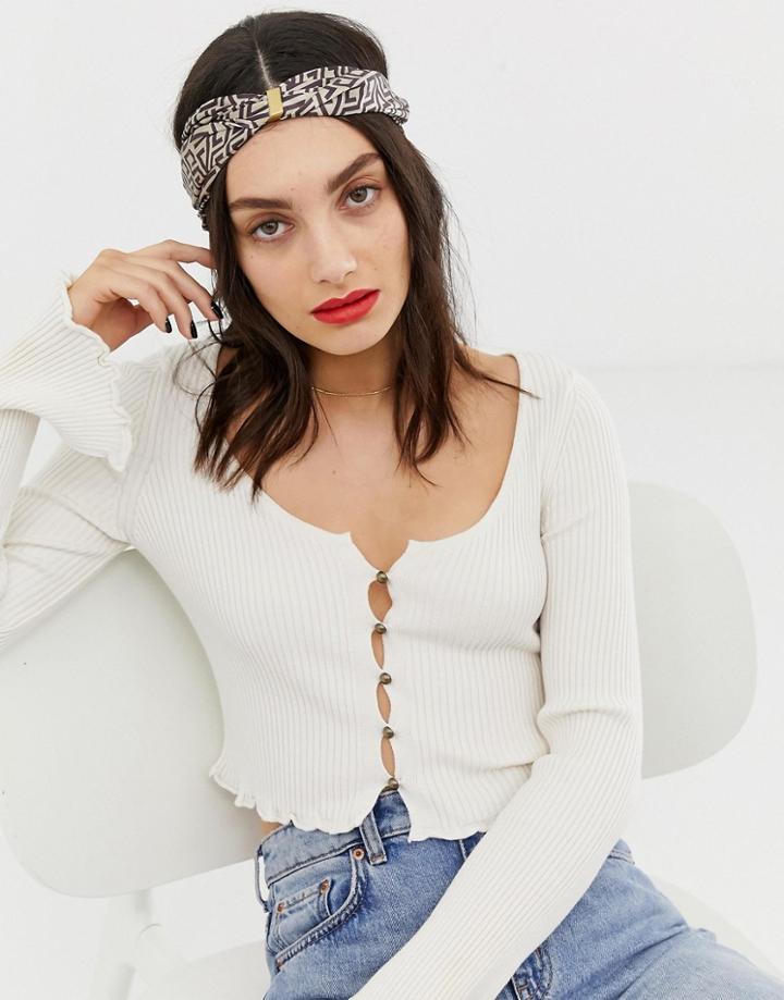 Asos Design Headband With Gold Detail In Monogram Print - Multi