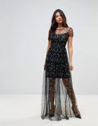 City Goddess Overlay Chiffon Maxi Dress In Star Print - Black