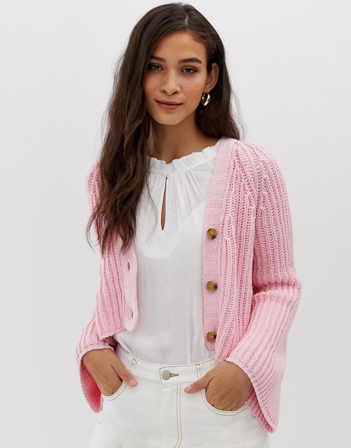 Current Air Chunky Knit Crop Cardigan-pink