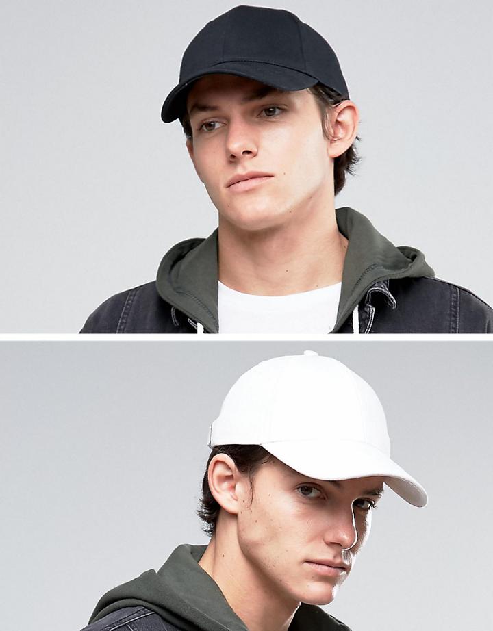 Asos 2 Pack Baseball Cap In Black And White Save - Multi