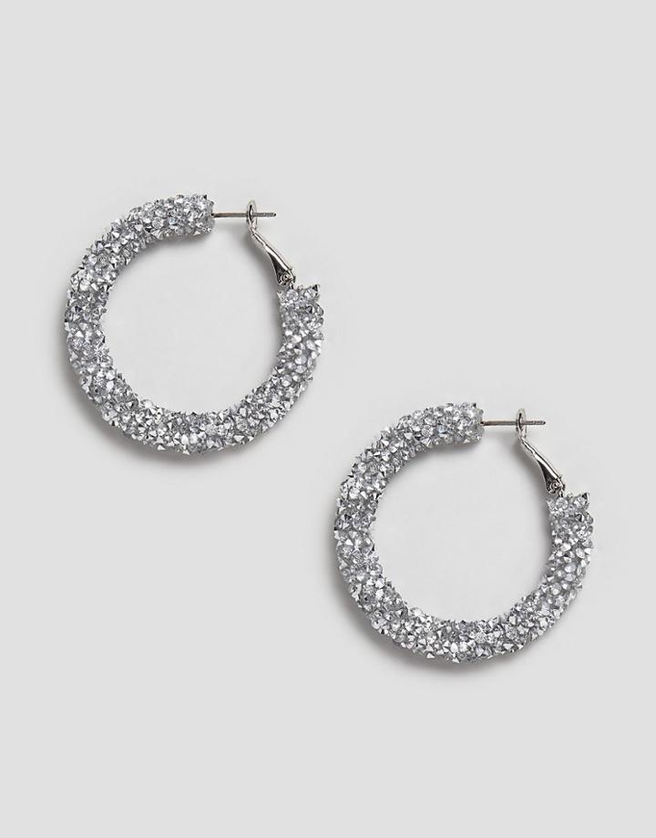 Monki Glitter Hoops In Silver - Silver
