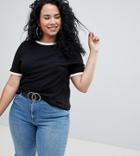 Asos Design Curve T-shirt With Contrast Trim In Black-white